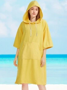 1pc Solid Color Super Absorbent Microfiber Bath Towel Cape, Quick Drying, Warm Hooded Beach Towel For Adults Men Women, Indoor Outdoor Use Summer Wedding Home Bathroom Decor Beach Wear Back To School