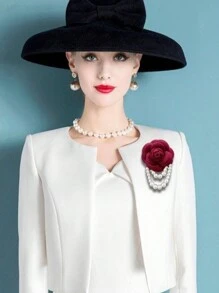 1 件优雅女士山茶花仿珍珠流苏胸针适用于衬衫领服装配饰、派对和婚礼礼物情人节、妈妈、母亲、母亲节、礼物 - 1件山茶花珍珠 - 查看 11