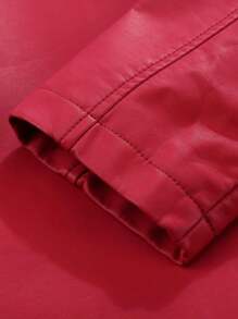 Giolshon Women's Autumn/Winter Faux Leather Motorcycle Jacket - Asymmetric Zipper, Stand Collar Design, Creates Avant-Garde Commuting And Urban Street Style - Red - View 10