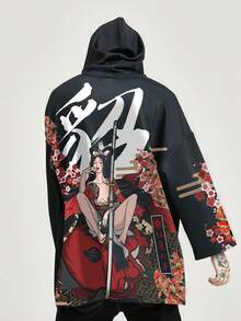 1 件三国貂蝉美人像印花宽松套头衫，3/4 袖，秋冬 - 黑色 - 查看 2