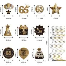 Happy 65th Birthday Party Hanging Swirls Streams Ceiling Decorations, Celebration 65 Foil Hanging Swirls With Cutouts For 65 Years Old Black And Gold Birthday Party Decorations Supplies - Gold - View 2