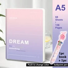 1pc, B5/A5, 136pages, Waterproof Soft PP Cover Notebook, Colorful Minimalist Diary Notebook, Lined Journal, Ideal For Office, Home, School Note Taking.