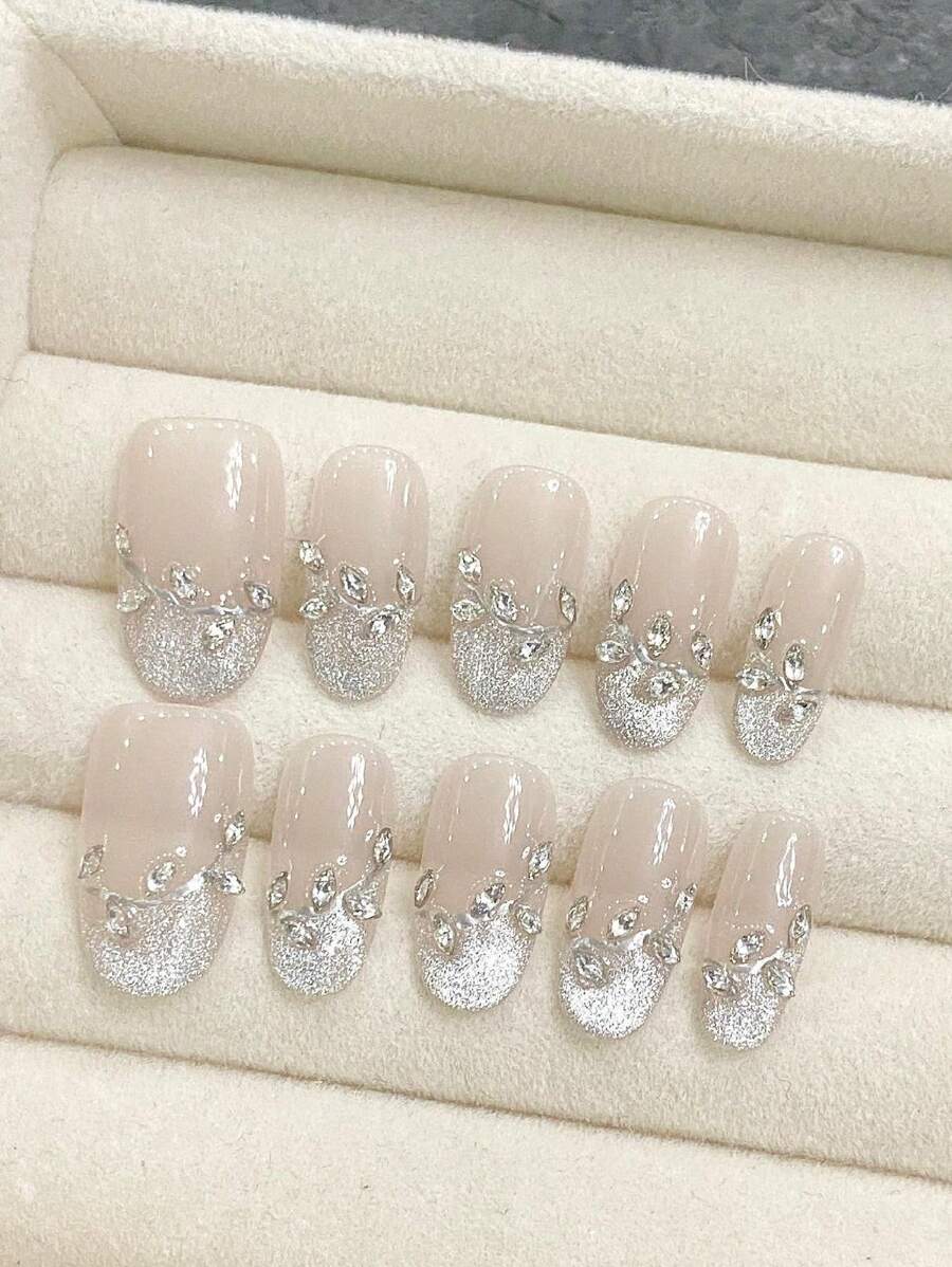 10 Pcs Luxury Handmade Press On Nails Middle Oval False Nails Tears Design False Nails With 3-Piece Tool Adhesive Nail Glue Tabs Suitable For The Daily Life Of Ladies And Girls. Nail Supplies Nails