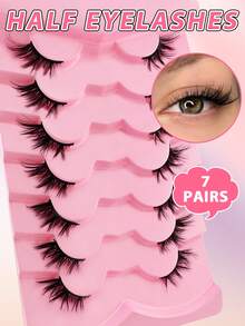 False Eyelashes 7 Pairs Cat Eye Tail Elongated Half Lashes 3/4 Corner Lashes Natural Look - Black - View 3