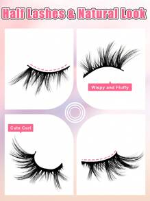 False Eyelashes 7 Pairs Cat Eye Tail Elongated Half Lashes 3/4 Corner Lashes Natural Look - Black - View 7