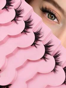 False Eyelashes 7 Pairs Cat Eye Tail Elongated Half Lashes 3/4 Corner Lashes Natural Look - Black - View 1