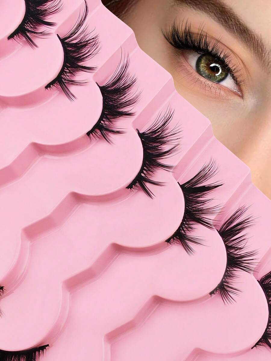 False Eyelashes 7 Pairs Cat Eye Tail Elongated Half Lashes 3/4 Corner Lashes Natural Look - Black - View 1