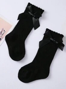 1双新款蝴蝶结设计女婴高筒袜 - 黑色 - 查看 4