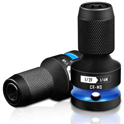 2PCS Quick Release Impact Bit Holders 1/2-Inch Square Drive To 1/4-Inch Hex Socket Adapter, CR-MO Steel