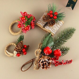 1/4pcs Set, Hand Woven Napkin Clasps, Natural Material Napkin Rings, Banquet Table Decoration, Suitable For Christmas, Wedding, Party, Outdoor, Hotel, Room Dining Room Decoration