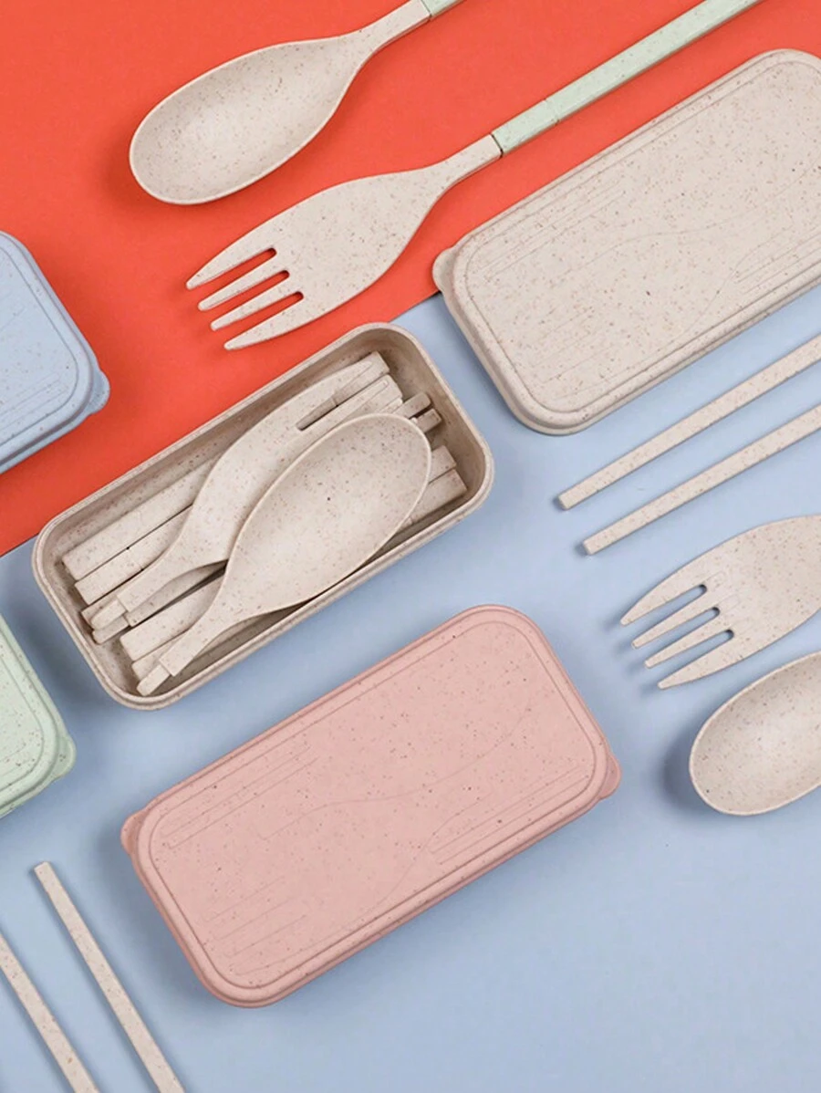 3Pcs/5pcs/Set Portable Travel Utensil Set With Case, Fold Reusable Tableware Includes Cutlery, Coffee Spoon, Salad Fork, Steak Knife, And Storage Box, Reusable Cutlery Old With Case, Portable Utensils Set For Adults, Tableware Camping Cutlery Set, Travel Utensils Set For Kitchens, Dishwasher Friendly, For School, Picnics, Parties, Outdoor Dining, Camping,School Supplies