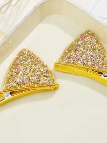 2 件万圣节彩色猫耳布艺发夹，亮片立体蝴蝶结鳄鱼发夹，适合女孩公主节日聚会和派对 - 小貓耳髮夾 - 查看 9