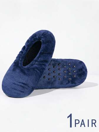 1pair Plush Flannel Floor Socks, Solid Colors, Soft & Warm, Anti-Slip Rubber Sole, For Autumn & Winter, Cozy Socks