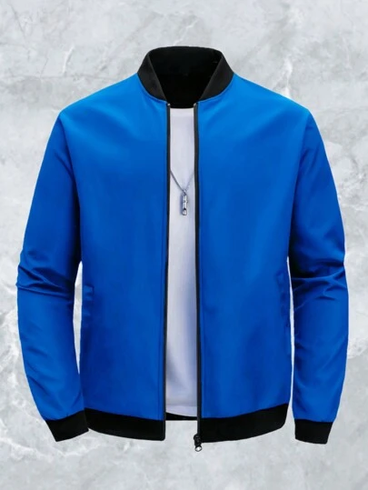 休闲户外运动立领棒球夹克，纯色拉链风衣，非常适合父亲节