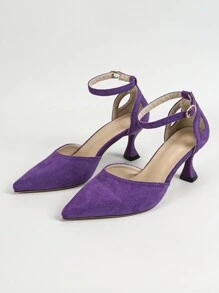 女士高跟鞋休闲派对尖头镂空水钻鞋，白色和黑色 - 紫色 - 查看 7