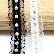 1pc Ruffled Elastic Pearl Lace Trim, DIY Fabric Arts Clothing, Skirt Hem, Home Textile, Apparel Sewing Accessory - Multicolor - View 4