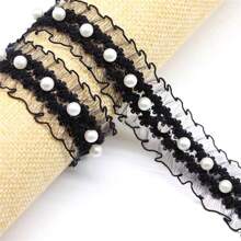 1pc Ruffled Elastic Pearl Lace Trim, DIY Fabric Arts Clothing, Skirt Hem, Home Textile, Apparel Sewing Accessory - Multicolor - View 3