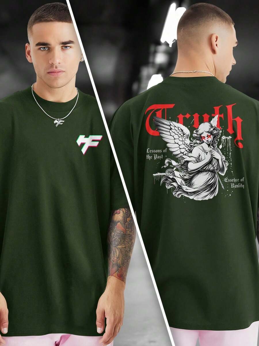 TRUTH HOLY 100% Cotton Front And Back Printed T-Shirt GPJ1 - xanh quân đội - Xem 1