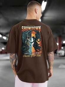 T-Shirt With Front And Back Print SHOWDOWN SIDE 100% Cotton GPJ1 - Rỉ Nâu - Xem 3
