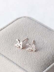 Customized Numeric Earrings, Year Earrings, Unisex Stainless Steel Jewelry, Date Stud Earrings, Ball Stud Earrings, Personalized Gift, Earrings - Silver - View 8