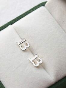 Customized Numeric Earrings, Year Earrings, Unisex Stainless Steel Jewelry, Date Stud Earrings, Ball Stud Earrings, Personalized Gift, Earrings - Silver - View 3