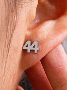 Customized Numeric Earrings, Year Earrings, Unisex Stainless Steel Jewelry, Date Stud Earrings, Ball Stud Earrings, Personalized Gift, Earrings - Silver - View 4