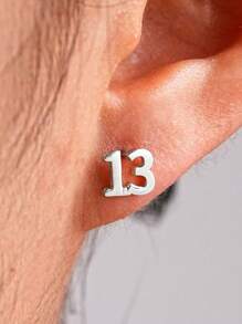 Customized Numeric Earrings, Year Earrings, Unisex Stainless Steel Jewelry, Date Stud Earrings, Ball Stud Earrings, Personalized Gift, Earrings - Silver - View 5