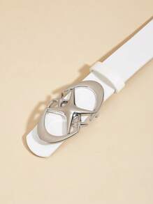 1pc Women's Black Leather Crescent Moon & Star Buckle Belt, Streetwear Cross Waist Belt, Versatile Fashion Accessory To Pair With Jeans & Skirts