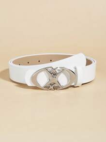 1pc Women's Black Leather Crescent Moon & Star Buckle Belt, Streetwear Cross Waist Belt, Versatile Fashion Accessory To Pair With Jeans & Skirts