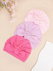 3 pièces Bonnets de nouveau-né unicolore, convient pour un porter quotidien, casquette décorée d'un nœud papillon