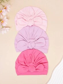 3 pièces Bonnets de nouveau-né unicolore, convient pour un porter quotidien, casquette décorée d'un nœud papillon
