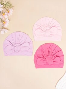 3 pièces Bonnets de nouveau-né unicolore, convient pour un porter quotidien, casquette décorée d'un nœud papillon