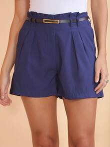 WUUW Women's Shorts With Solid Color Metal Belt Fashion New Style - Xanh đậm - Xem 5
