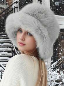 1pc Women Faux Fur Y2K Style Thick Furry Bucket Hat, Suitable For Extremely Cold Days, Outdoor Snow Activity, Daily Wear, Warm In Winter
