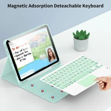 Etui z klawiaturą i uchwytem na długopis, odłączana i ładowalna klawiatura z panelem dotykowym (280 mAh) kompatybilna z Samsung Galaxy Tab / IPad / Redmi Pad Se, magnetyczna klawiatura Bluetooth (miętowa zieleń)