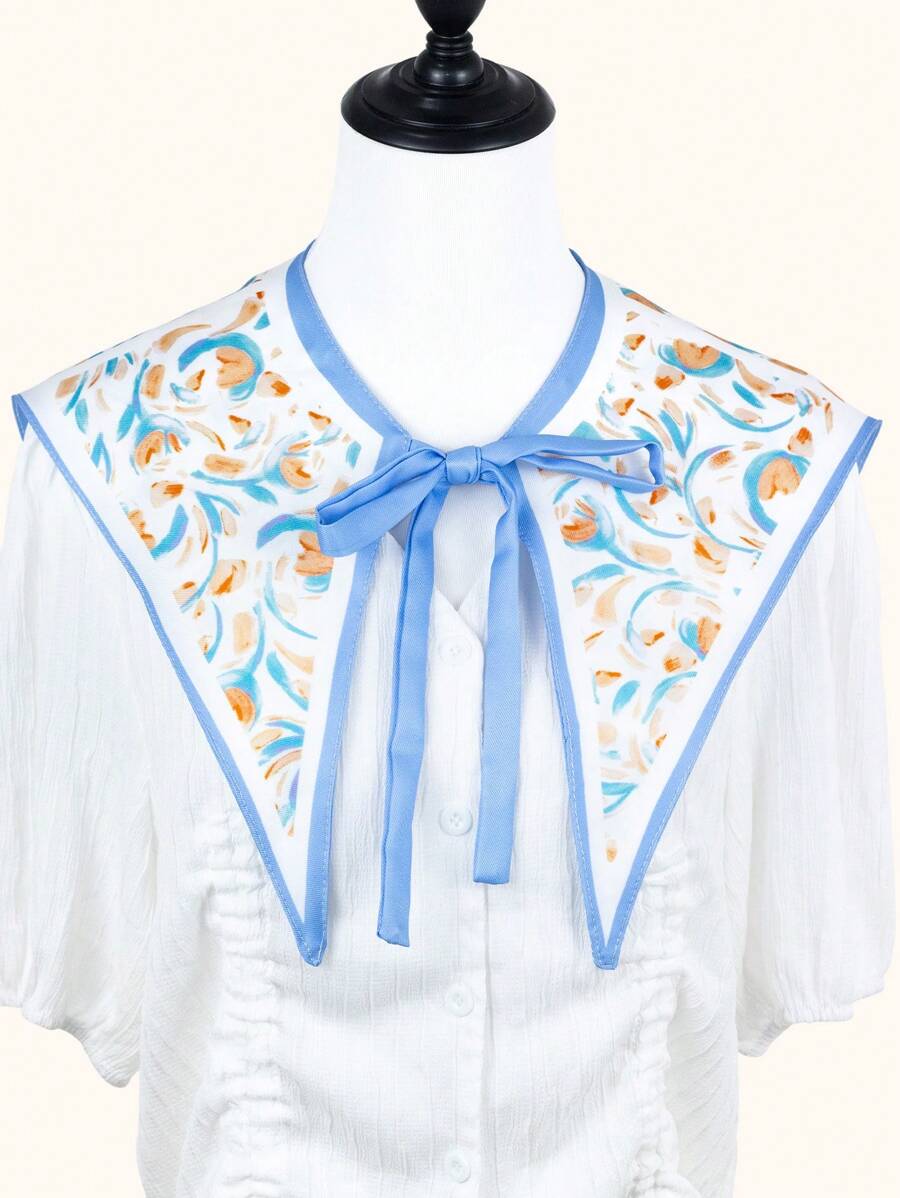 1pc Fashionable Women/Girls Floral Pattern Elegant Decorative Scarf/Collar Piece For Daily Wear - Blue - View 1