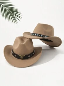 2 件男女通用刺绣牛头装饰波西米亚风牛仔帽，户外休闲沙滩/牛仔/软呢帽，涤纶万圣节 - 多色1 - 查看 30