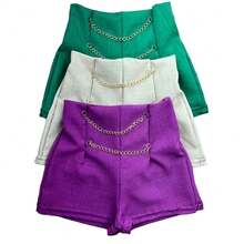 KIT OF 3 CHIC TAILORED LINEN SHORTS FOR ADULTS - PP To GG - 綠色,黑色和紅色 - 查看 3