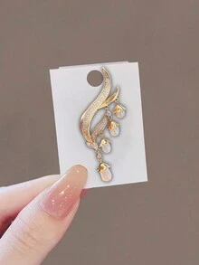 1 chiếc trâm cài áo đính tua rua hoa loa kèn và ngọc trai thanh lịch dành cho nữ, phụ kiện thiết kế độc đáo cho bộ vest - Vàng - Xem 5