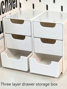 1pc Mini Desktop Storage Box With 3 Compartments, Drawer Cosmetics Organizer, Simple 3 Layers Drawer Storage Box, Tabletop Storage Box Halloween Decor, Room Decor, Christmas Decorations, Halloween, Halloween Decorations, Christmas, Halloween Decor, Christmas Decor, Fall Decor, Christmas Decor, Storage, Organizer - White - View 1