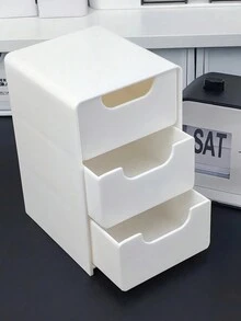 1pc Mini Desktop Storage Box With 3 Compartments, Drawer Cosmetics Organizer, Simple 3 Layers Drawer Storage Box, Tabletop Storage Box Halloween Decor, Room Decor, Christmas Decorations, Halloween, Halloween Decorations, Christmas, Halloween Decor, Christmas Decor, Fall Decor, Christmas Decor, Storage, Organizer - White - View 4