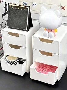 1pc Mini Desktop Storage Box With 3 Compartments, Drawer Cosmetics Organizer, Simple 3 Layers Drawer Storage Box, Tabletop Storage Box Halloween Decor, Room Decor, Christmas Decorations, Halloween, Halloween Decorations, Christmas, Halloween Decor, Christmas Decor, Fall Decor, Christmas Decor, Storage, Organizer - White - View 10