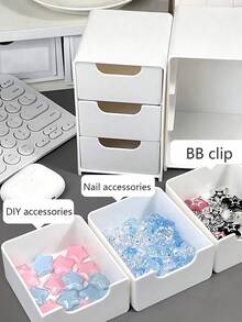 1pc Mini Desktop Storage Box With 3 Compartments, Drawer Cosmetics Organizer, Simple 3 Layers Drawer Storage Box, Tabletop Storage Box Halloween Decor, Room Decor, Christmas Decorations, Halloween, Halloween Decorations, Christmas, Halloween Decor, Christmas Decor, Fall Decor, Christmas Decor, Storage, Organizer - White - View 6