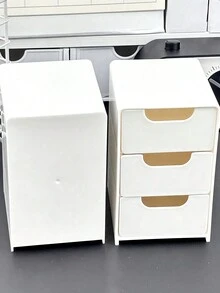 1pc Mini Desktop Storage Box With 3 Compartments, Drawer Cosmetics Organizer, Simple 3 Layers Drawer Storage Box, Tabletop Storage Box Halloween Decor, Room Decor, Christmas Decorations, Halloween, Halloween Decorations, Christmas, Halloween Decor, Christmas Decor, Fall Decor, Christmas Decor, Storage, Organizer - White - View 11