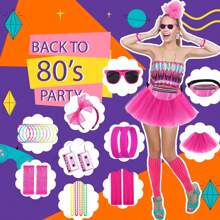 80s Fancy Dress For Women Girls, 1980s Party Costume Accessories Set Bumbag Leg Warmer Earrings Fishnet Gloves Necklace Eyeglasses Bracelet Headband, Retro Outfit For 80s Party/Dress Up Day, Rainbow Valentine's Day Valentines Prom Halloween