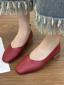 2024 女式方头平底一脚蹬软皮舒适平底牛津鞋适合工作/面试，红色 - 紅色 - 查看 1