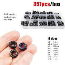 盒装六角尼龙嵌件自锁螺母六角尼龙锁紧螺母组合M2 M2.5 M3 M4 M5 M6 M8 M10 M12套装DIN985 304 A2不锈钢黑钢 - stainless steel - 查看 7
