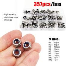 盒装六角尼龙嵌件自锁螺母六角尼龙锁紧螺母组合M2 M2.5 M3 M4 M5 M6 M8 M10 M12套装DIN985 304 A2不锈钢黑钢 - stainless steel - 查看 4