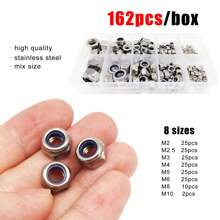 盒装六角尼龙嵌件自锁螺母六角尼龙锁紧螺母组合M2 M2.5 M3 M4 M5 M6 M8 M10 M12套装DIN985 304 A2不锈钢黑钢 - stainless steel - 查看 14