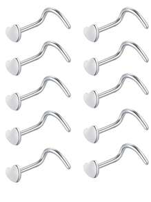 10pcs Simple Piercing Jewelry Set Including Ball Shaped Nose Stud, Straight Barbell, L-Shaped Barbell, Curved Barbell And Stud Earrings, Suitable For Women's Daily Wear - Silver - View 18